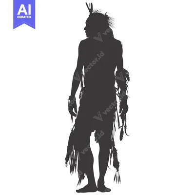 Aset premium populer: Silhouette of a Native American man adorned with feathers and traditio