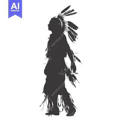 Aset desain premium: Silhouette of a Native American Man in Traditional Headdress