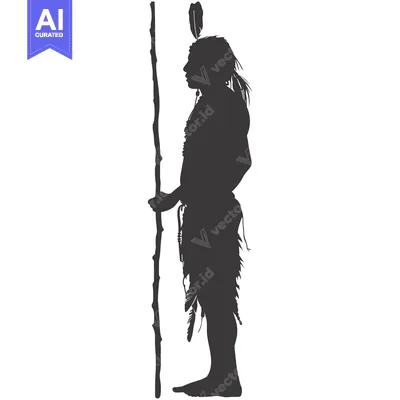Premium design asset: Silhouette of a Native American Man Holding a Staff
