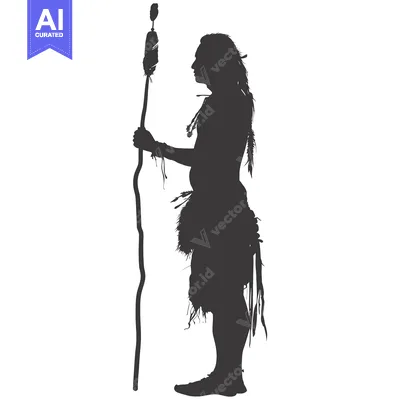 Aset premium populer: Silhouette of a Native American Man Holding a Staff