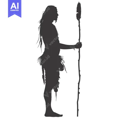 Aset premium populer: Silhouette of a Primitive Human Holding a Spear