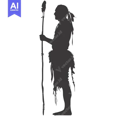 Premium design asset: Silhouette of a Native American Man Holding a Spear