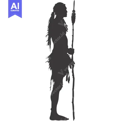 Premium design asset: Silhouette of a Native American Warrior Holding a Spear