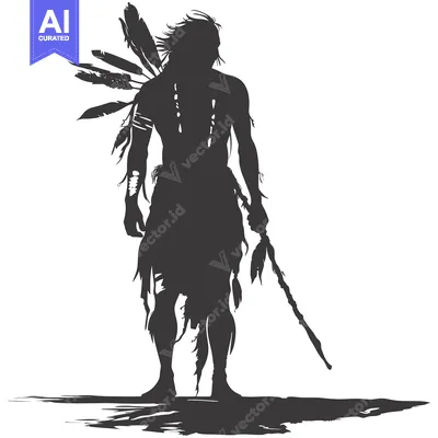 Popular premium asset: Silhouette of a Native American Warrior Holding a Spear