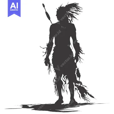 Premium design asset: Silhouette of a Native American Warrior Holding a Spear