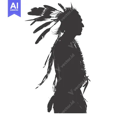 Aset desain premium: Silhouette of a Native American Man Wearing a Headdress