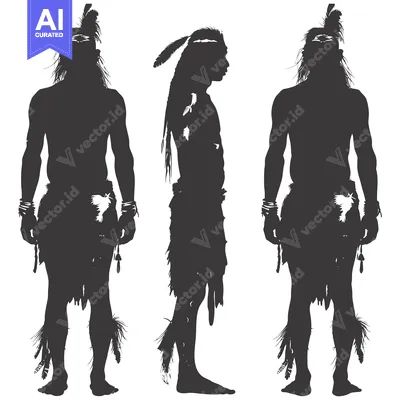 Premium design asset: Three Silhouettes of a Native American Man in Traditional Headdress an