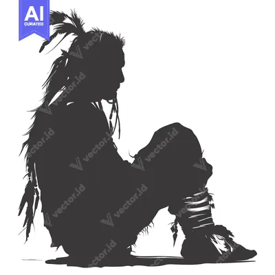 Aset premium populer: Silhouette of a Native American Man Wearing Feathers