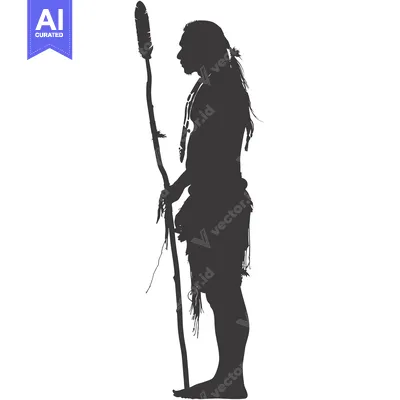Silhouette of a Primitive Man Holding a Spear