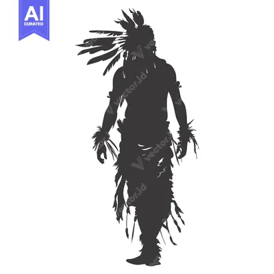 Aset premium populer: Silhouette of a Native American Man Wearing a Headdress
