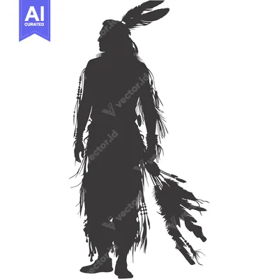 Aset desain premium: Silhouette of a Native American Man with Feathers