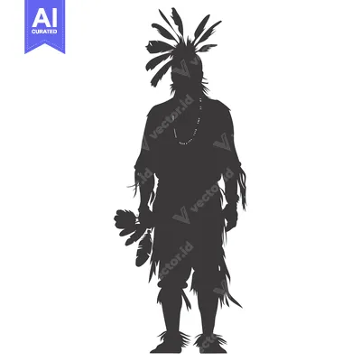 Aset desain premium: Silhouette of a Native American Man in Traditional Dress