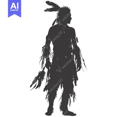 Premium design asset: Silhouette of a Native American Man with Feathers