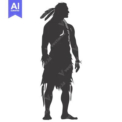 Aset desain premium: Silhouette of a Native American Man with Feathers