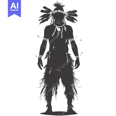 Aset premium populer: Silhouette of a Native American Man Wearing Traditional Headdress and
