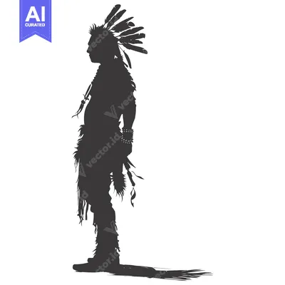 Aset desain premium: Silhouette of a Native American Man in Traditional Headdress