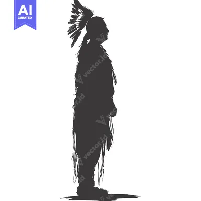 Aset premium populer: Silhouette of a Native American Man in Traditional Headdress