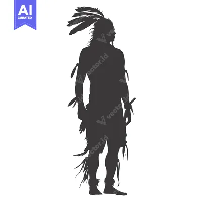 Aset desain premium: Silhouette of a Native American Man with Feathers