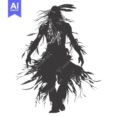 Silhouette of a Native American Warrior with Feathers and Adornments