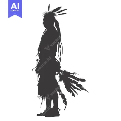 Silhouette of a Native American Man with Feathers