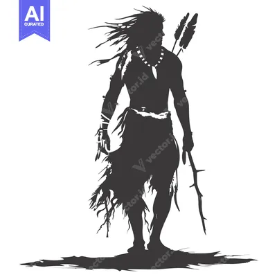 Silhouette of a Native American Warrior Holding a Spear