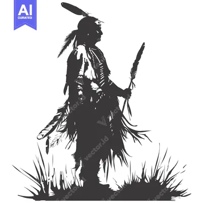 Premium design asset: Silhouette of a Native American Warrior Holding a Spear
