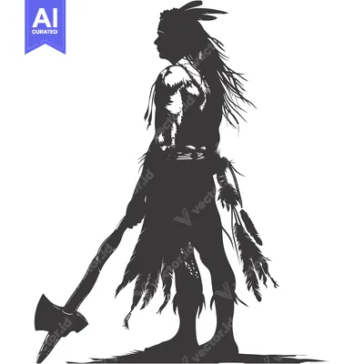 Premium design asset: Silhouette of a Native American Warrior Holding an Axe