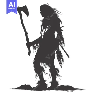 Popular premium asset: Silhouette of a Native American Warrior Holding an Axe