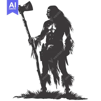 Aset desain premium: Silhouette of a Primitive Man Holding an Axe