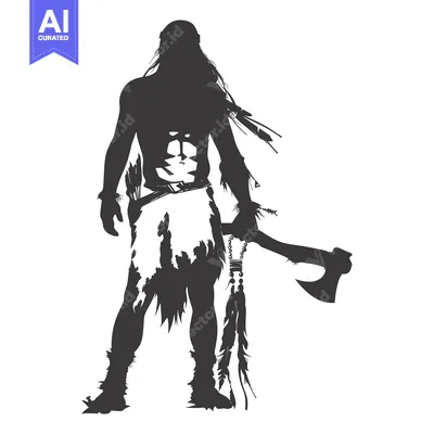 Aset premium populer: Silhouette of a Native American Warrior Holding an Axe