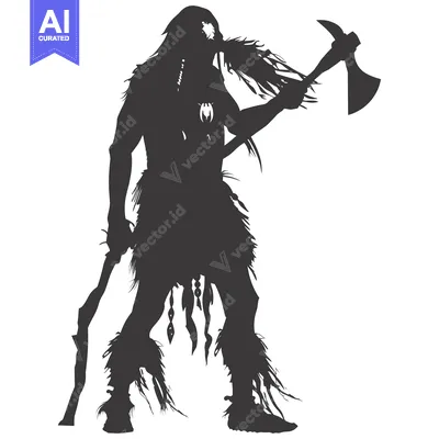 Premium design asset: Silhouette of a Native American Warrior Holding an Axe