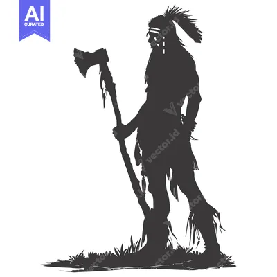 Aset premium populer: Silhouette of an Indigenous Warrior Holding an Axe