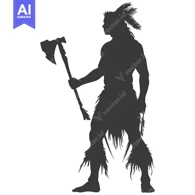 Silhouette of a Native American Warrior Holding an Axe