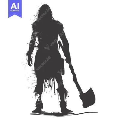 Aset premium populer: Silhouette of a Primitive Man Holding an Axe