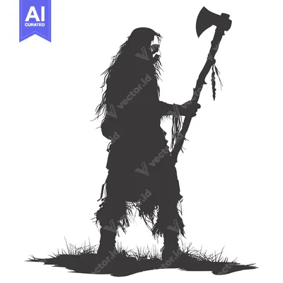 Aset premium populer: Silhouette of a Primitive Man Holding an Axe