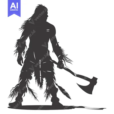 Aset premium populer: Silhouette of a Primitive Man Holding an Axe