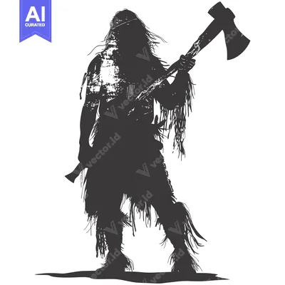Aset desain premium: Silhouette of a Primitive Man Holding an Axe