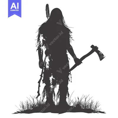 Premium design asset: Silhouette of a Native American Warrior Holding an Axe