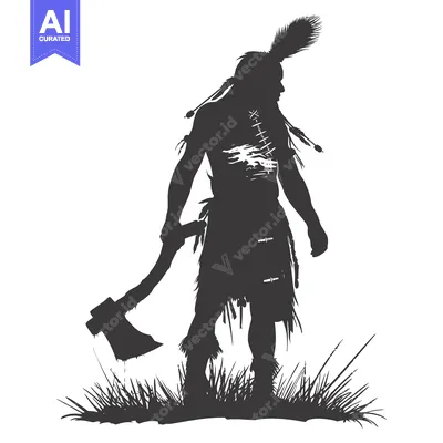 Silhouette of a Native American Warrior Holding an Axe