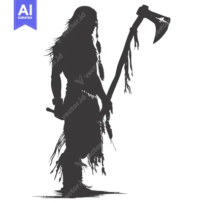 Popular premium asset: Silhouette of a Native American Warrior Holding an Axe