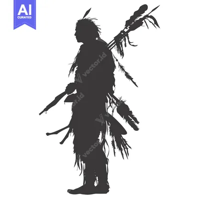 Popular premium asset: Silhouette of a Native American Man with Feathers and a Spear