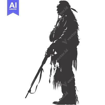 Aset premium populer: Silhouette of a Native American Warrior Holding a Rifle