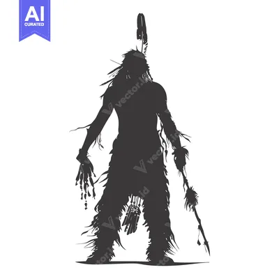 Premium design asset: Silhouette of a Native American Warrior Holding a Spear
