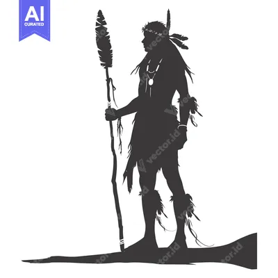 Aset desain premium: Silhouette of an Indigenous Person Holding a Spear