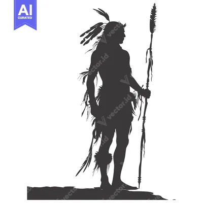 Aset premium populer: Silhouette of a Native American Warrior Holding a Spear