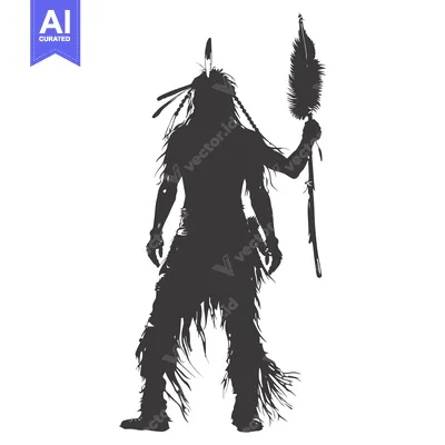 Popular premium asset: Silhouette of a Native American man holding a feathered staff