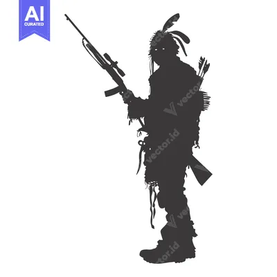 Premium design asset: Silhouette of a Native American Warrior Holding a Rifle