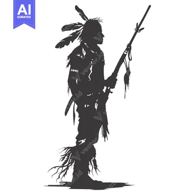 Aset desain premium: Silhouette of a Native American Warrior Holding a Rifle