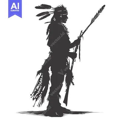 Popular premium asset: Silhouette of a Native American Warrior Holding a Spear