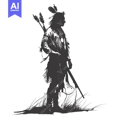 Aset desain premium: Silhouette of a Native American Warrior with a Rifle